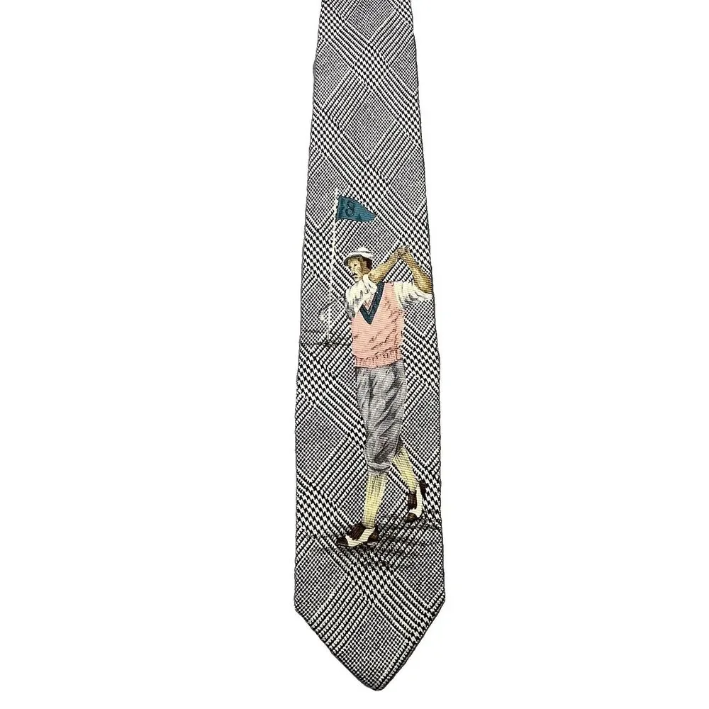 Vintage Polo Sport Ralph Lauren 100% Silk Necktie Tie Golf Golfer Houndstooth